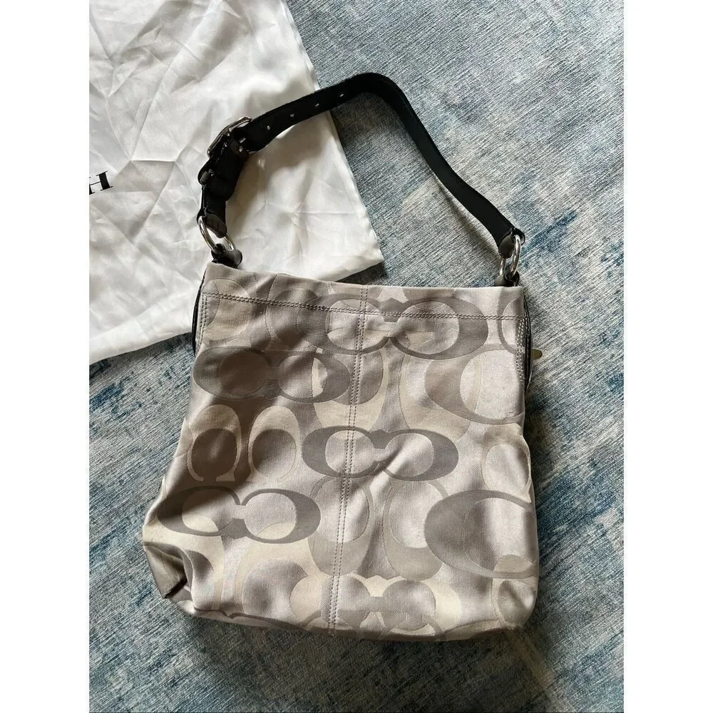 Coach Silver Gray Penelope Optic Jacquard C Monogram Hobo Shoulder Bag F17476